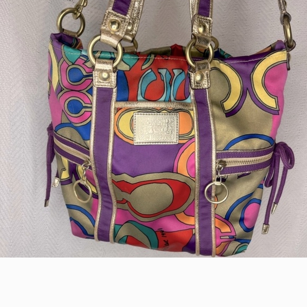*RARE* Coach Poppy Multicolor Signaturn "Pop C" Tote Bag ***NEW hang tag bought - Picture 8 of 11